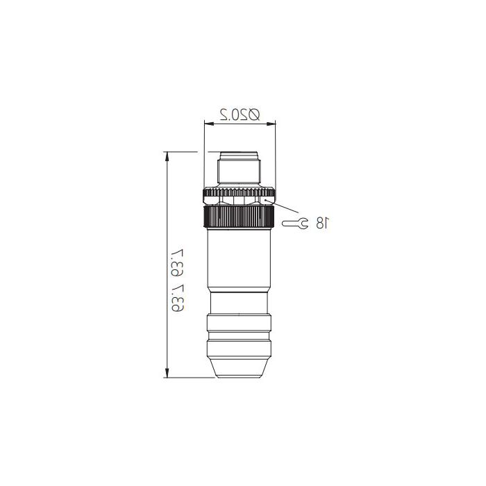 M12 5Pin、B-coded、公头直型、螺钉连接、金属屏蔽、0CF001